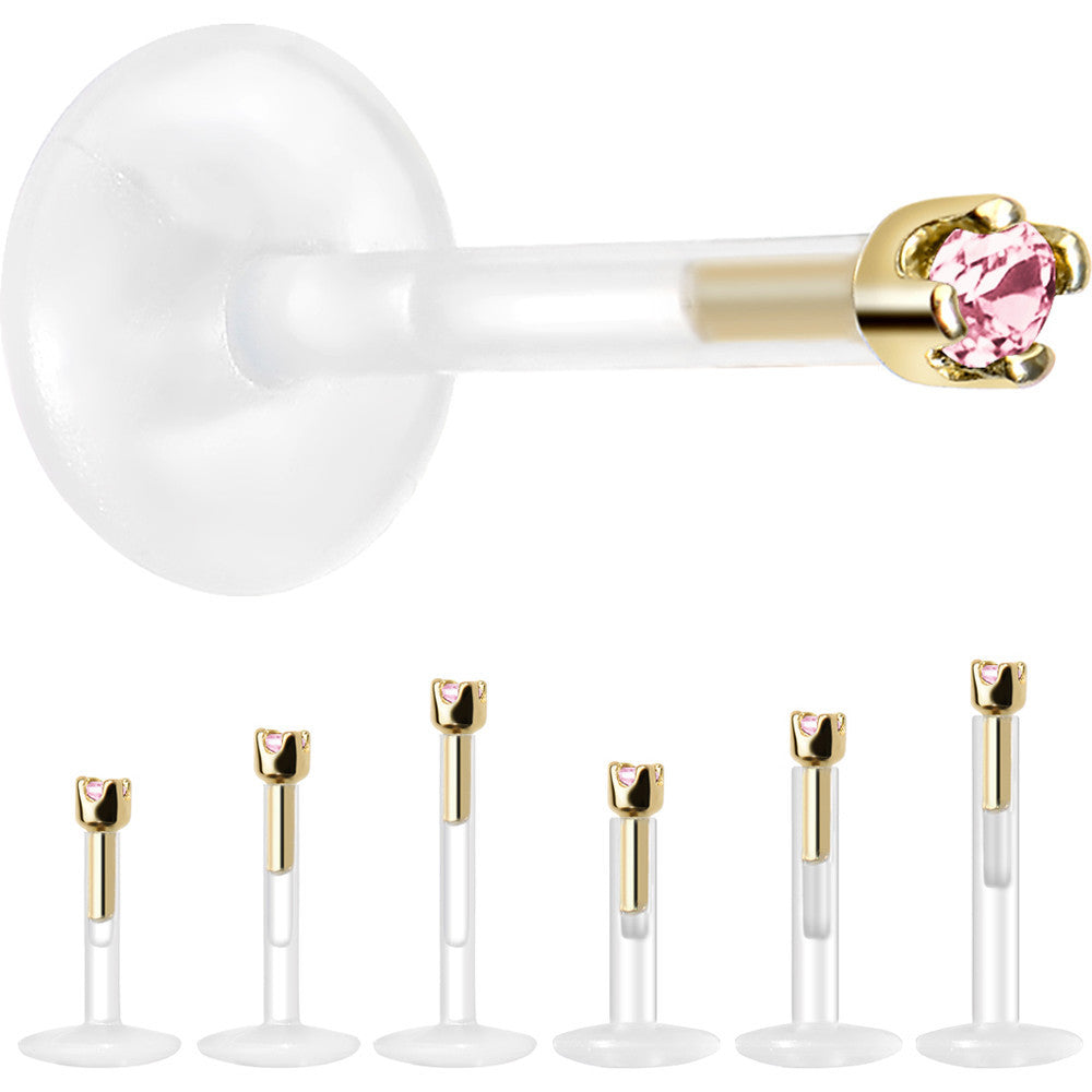 BodyCandy Solid 14K Yellow Gold October 1.5mm CZ Bioplast Push in Labret Monroe — side view