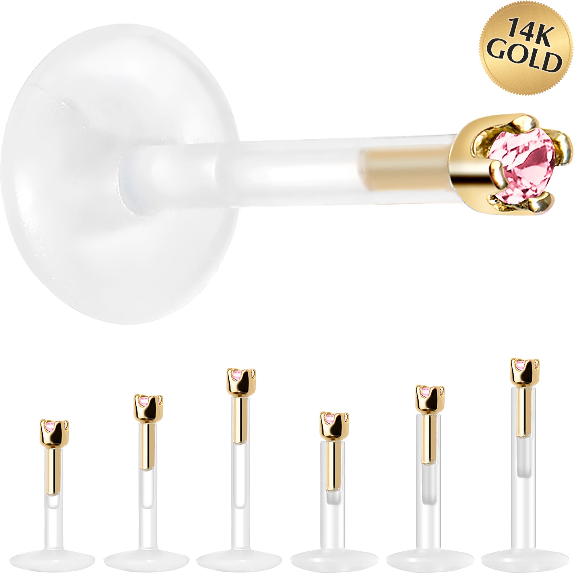 BodyCandy Solid 14K Yellow Gold October 1.5mm CZ Bioplast Push in Labret Monroe — main product shot