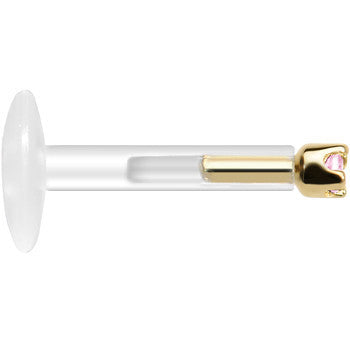 BodyCandy Solid 14K Yellow Gold October 1.5mm CZ Bioplast Push in Labret Monroe — lifestyle context