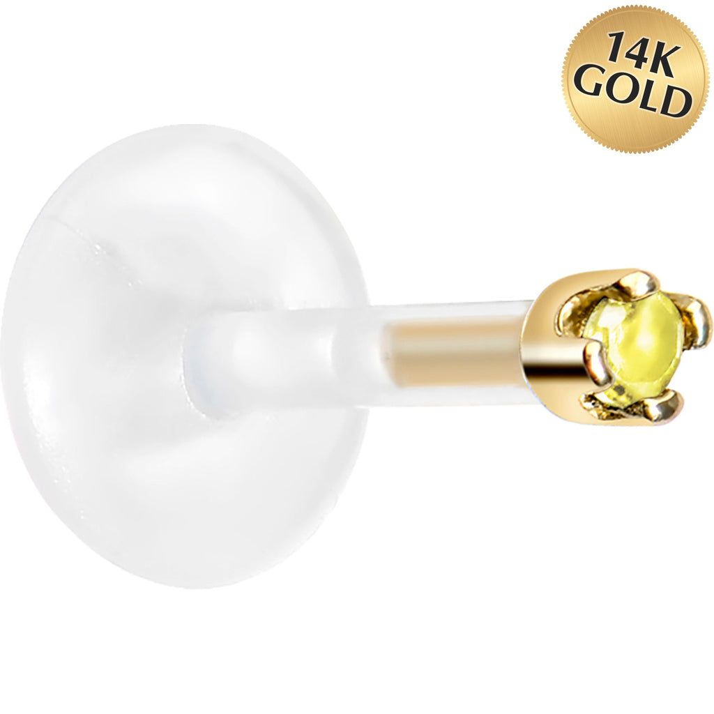 BodyCandy 16G 1/4 14K Yellow Gold November 1.5mm CZ Bioplast Push in Cartilage Earring — main product shot