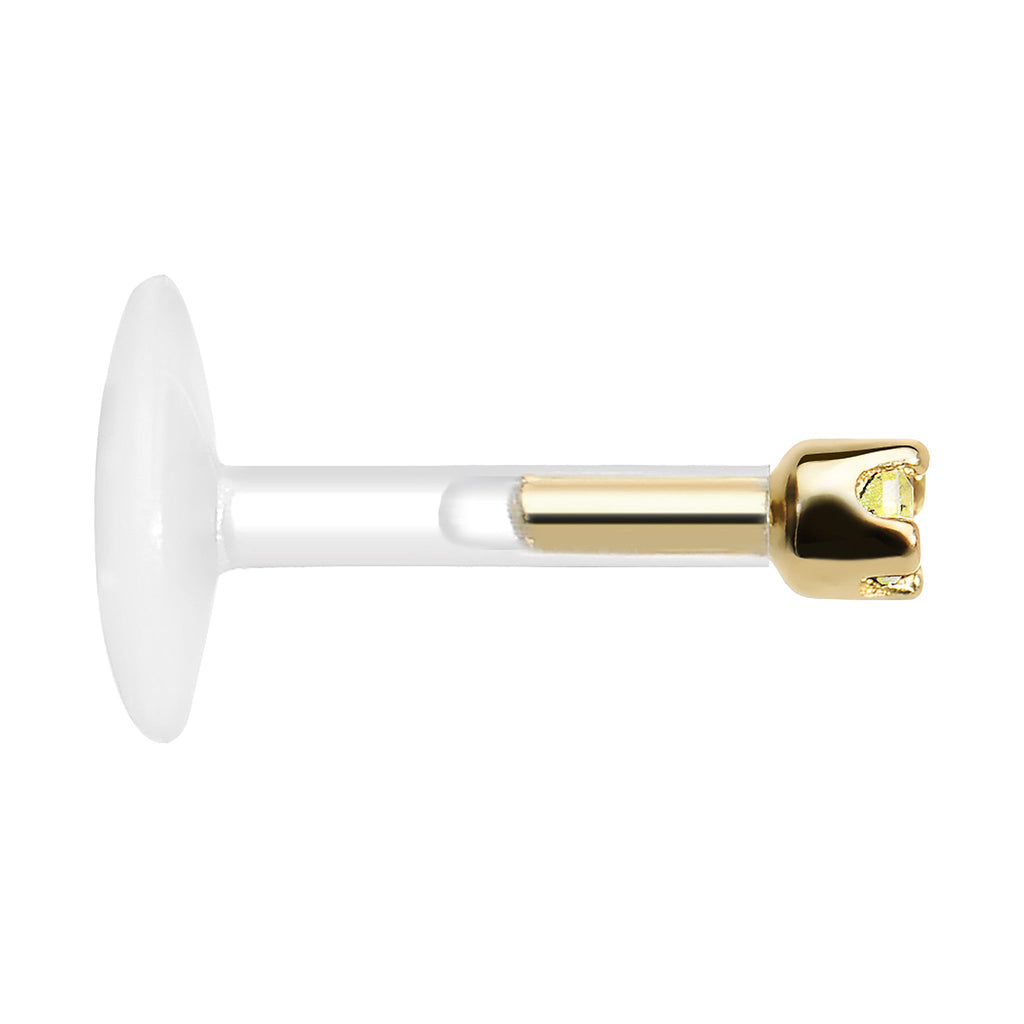 BodyCandy 16G 1/4 14K Yellow Gold November 1.5mm CZ Bioplast Push in Cartilage Earring — lifestyle context