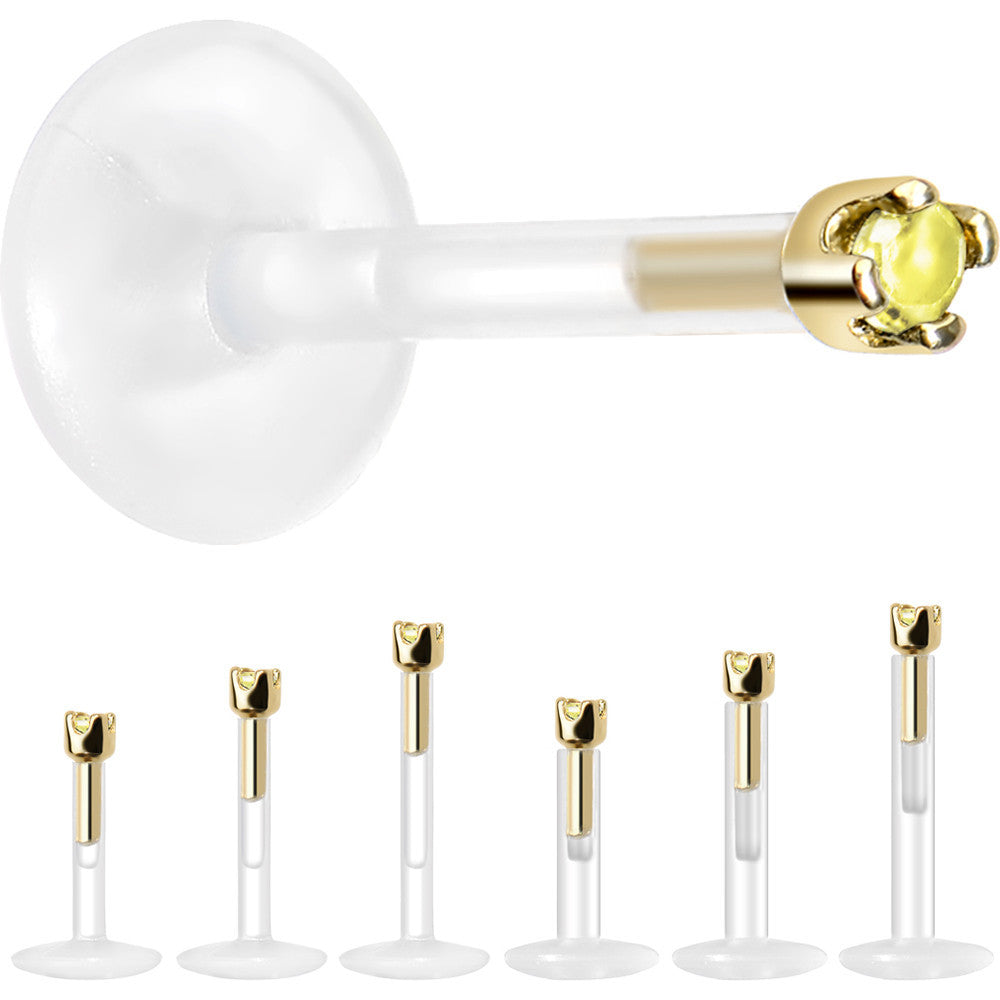 BodyCandy Solid 14K Yellow Gold November 1.5mm CZ Bioplast Push in Labret Monroe — side view