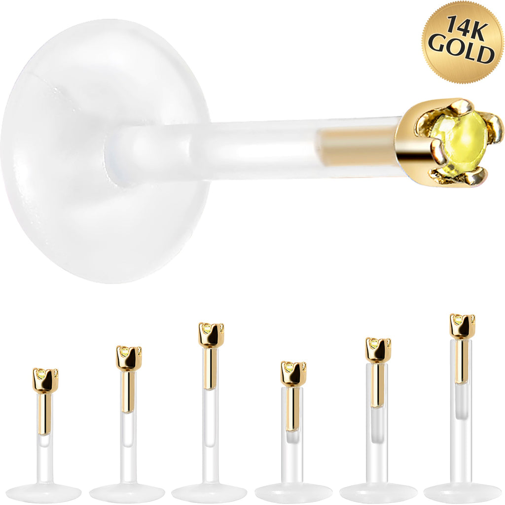 BodyCandy Solid 14K Yellow Gold November 1.5mm CZ Bioplast Push in Labret Monroe — main product shot