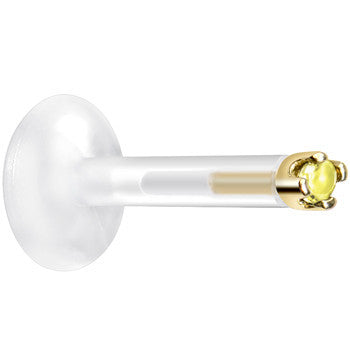 BodyCandy Solid 14K Yellow Gold November 1.5mm CZ Bioplast Push in Labret Monroe — detail close-up