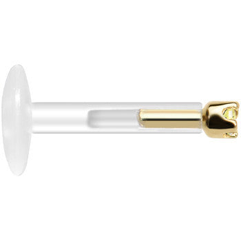 BodyCandy Solid 14K Yellow Gold November 1.5mm CZ Bioplast Push in Labret Monroe — lifestyle context