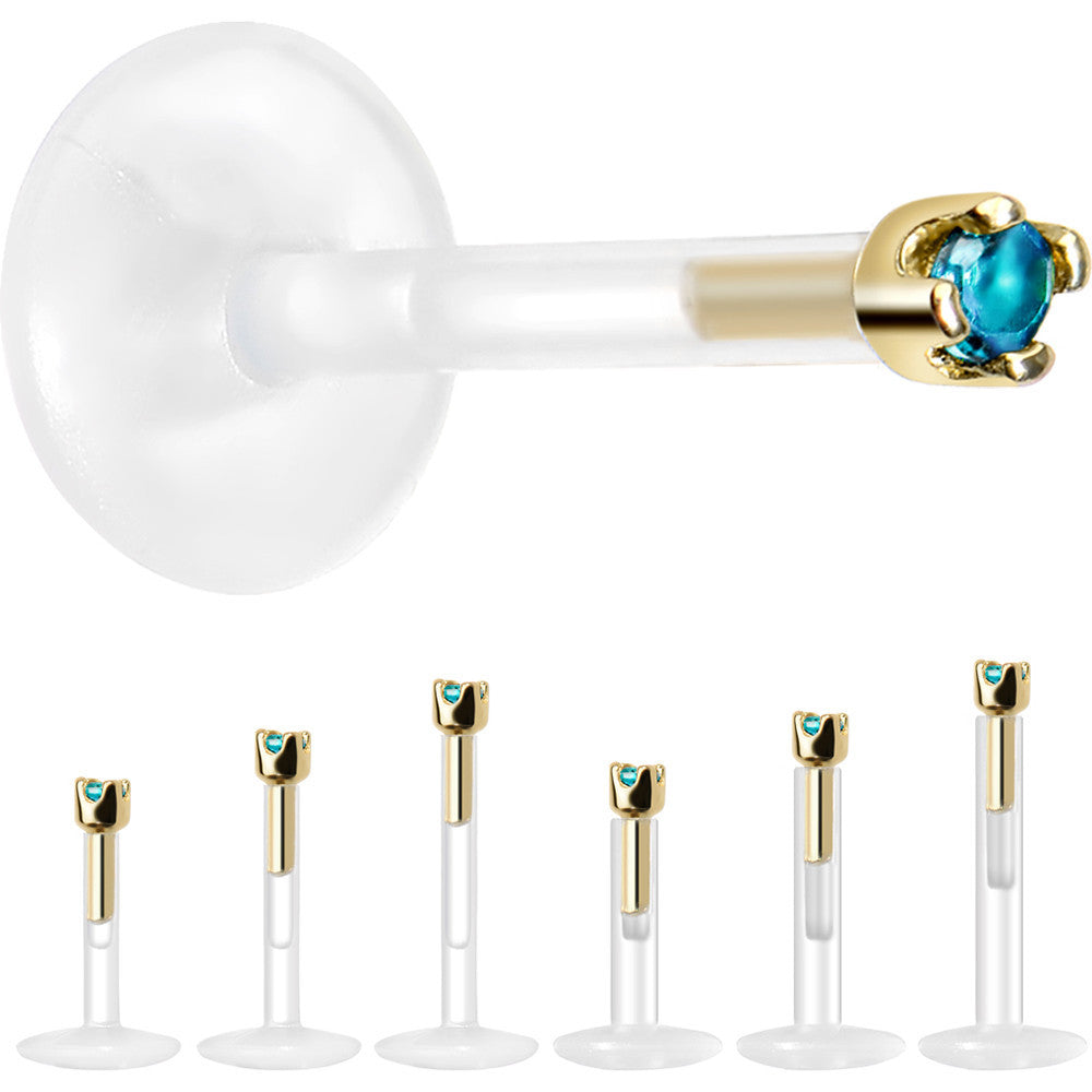 BodyCandy Solid 14K Yellow Gold December 1.5mm CZ Bioplast Push in Labret Monroe — side view