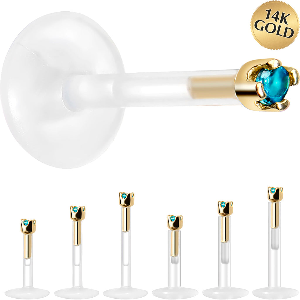 BodyCandy Solid 14K Yellow Gold December 1.5mm CZ Bioplast Push in Labret Monroe — main product shot