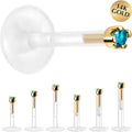 BodyCandy Solid 14K Yellow Gold December 1.5mm CZ Bioplast Push in Labret Monroe — main product shot