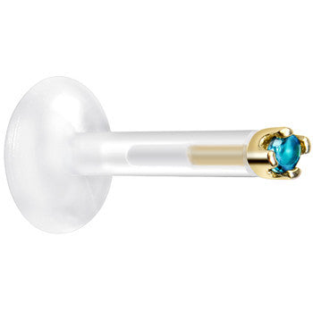 BodyCandy Solid 14K Yellow Gold December 1.5mm CZ Bioplast Push in Labret Monroe — detail close-up
