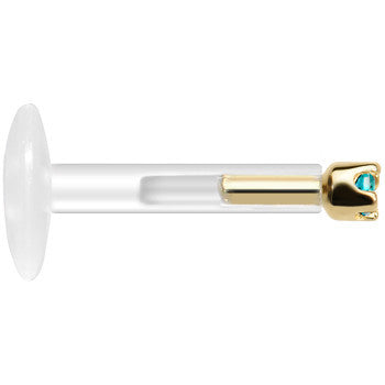 BodyCandy Solid 14K Yellow Gold December 1.5mm CZ Bioplast Push in Labret Monroe — lifestyle context