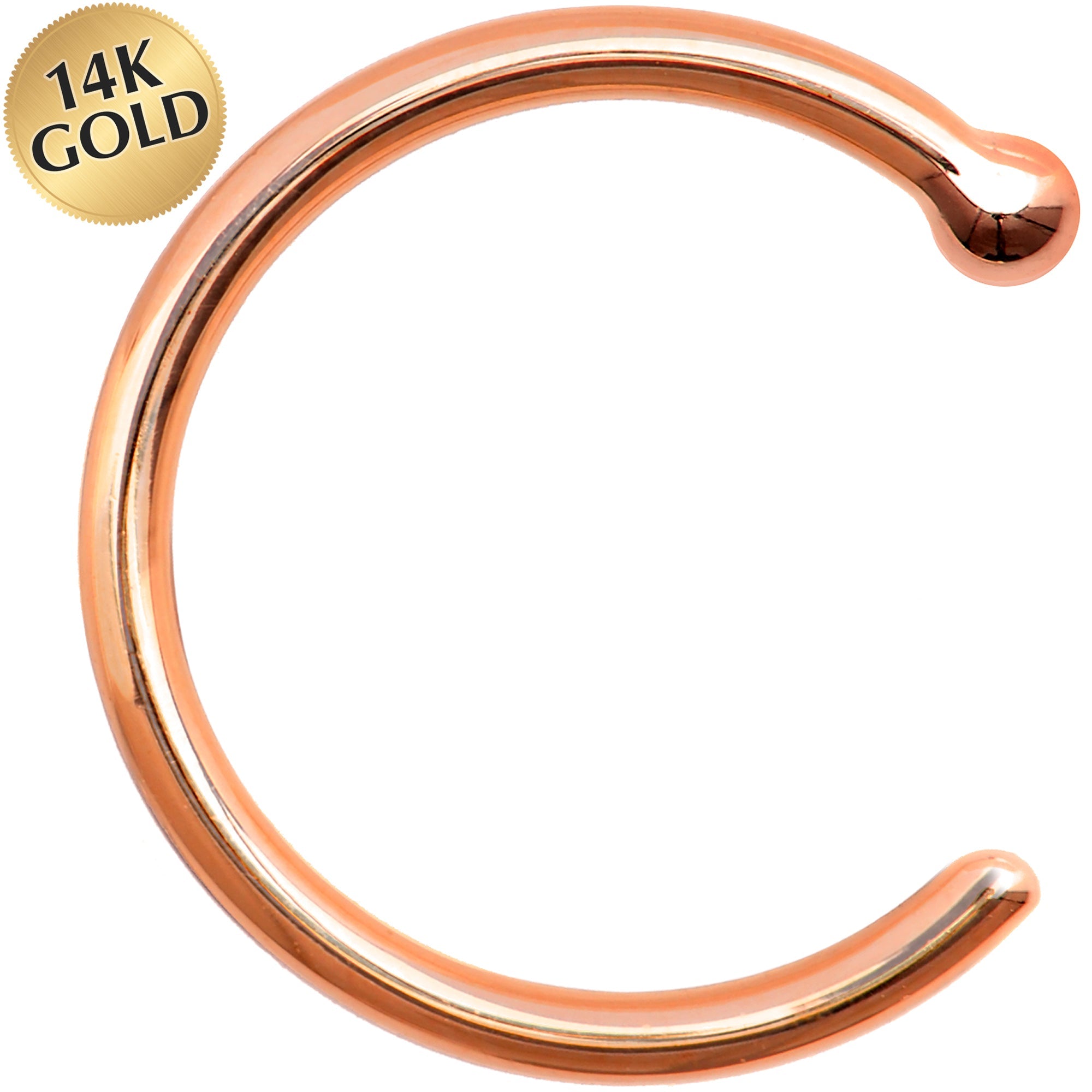 BodyCandy 18G 5/16 Solid 14K Rose Gold Nose Hoop — detail close-up