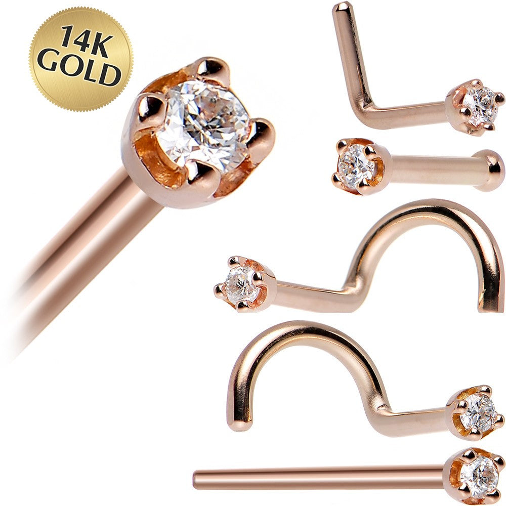BodyCandy 14K Rose Gold 1.5mm Genuine Diamond Nose Ring — main product shot
