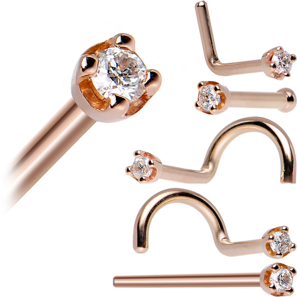 BodyCandy 14K Rose Gold 1.5mm Genuine Diamond Nose Ring — in-use photo