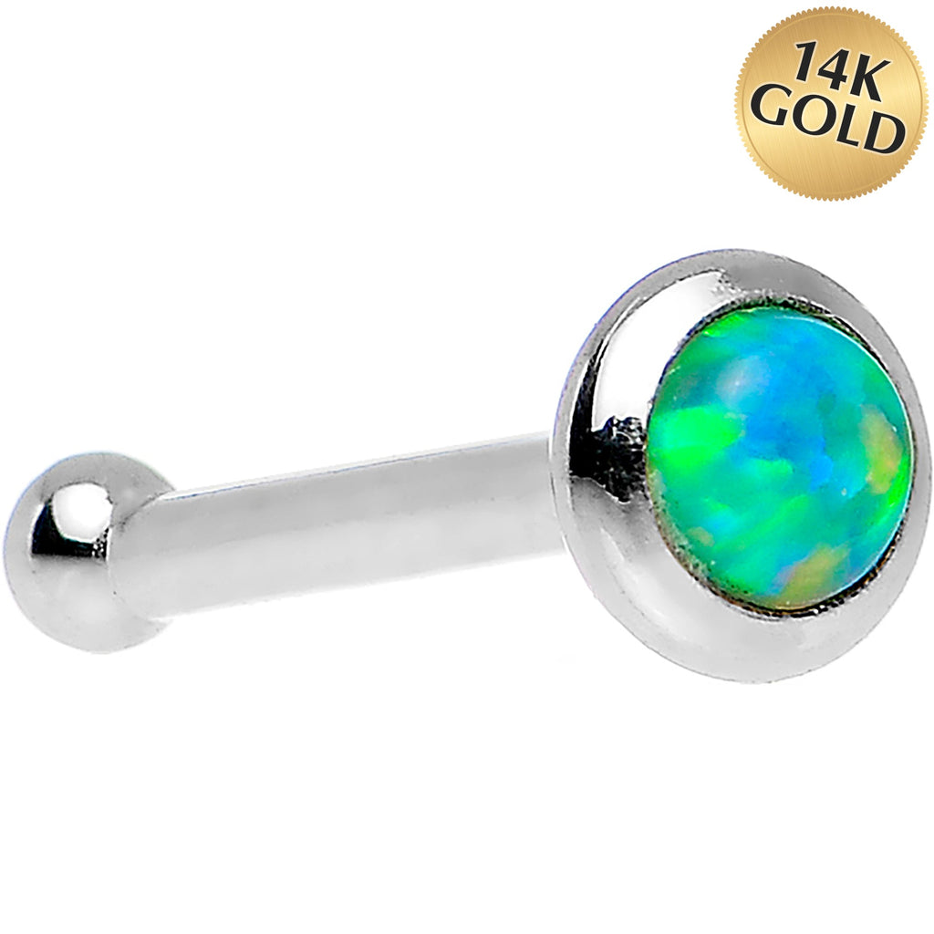 BodyCandy 14k White Gold 2mm Lime Synthetic Opal Nose Ring — alternative angle