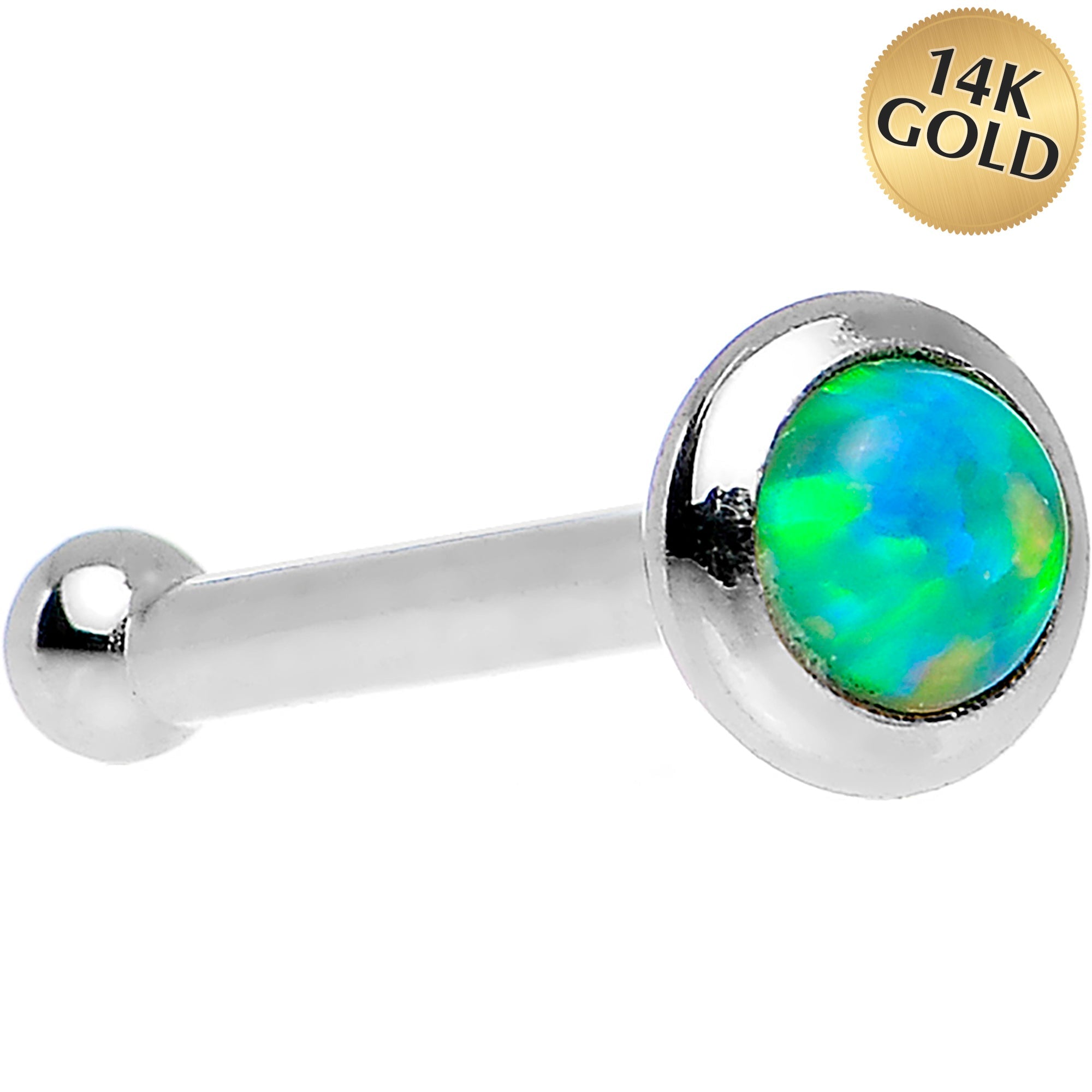 BodyCandy 14k White Gold 2mm Lime Synthetic Opal Nose Ring — alternative angle