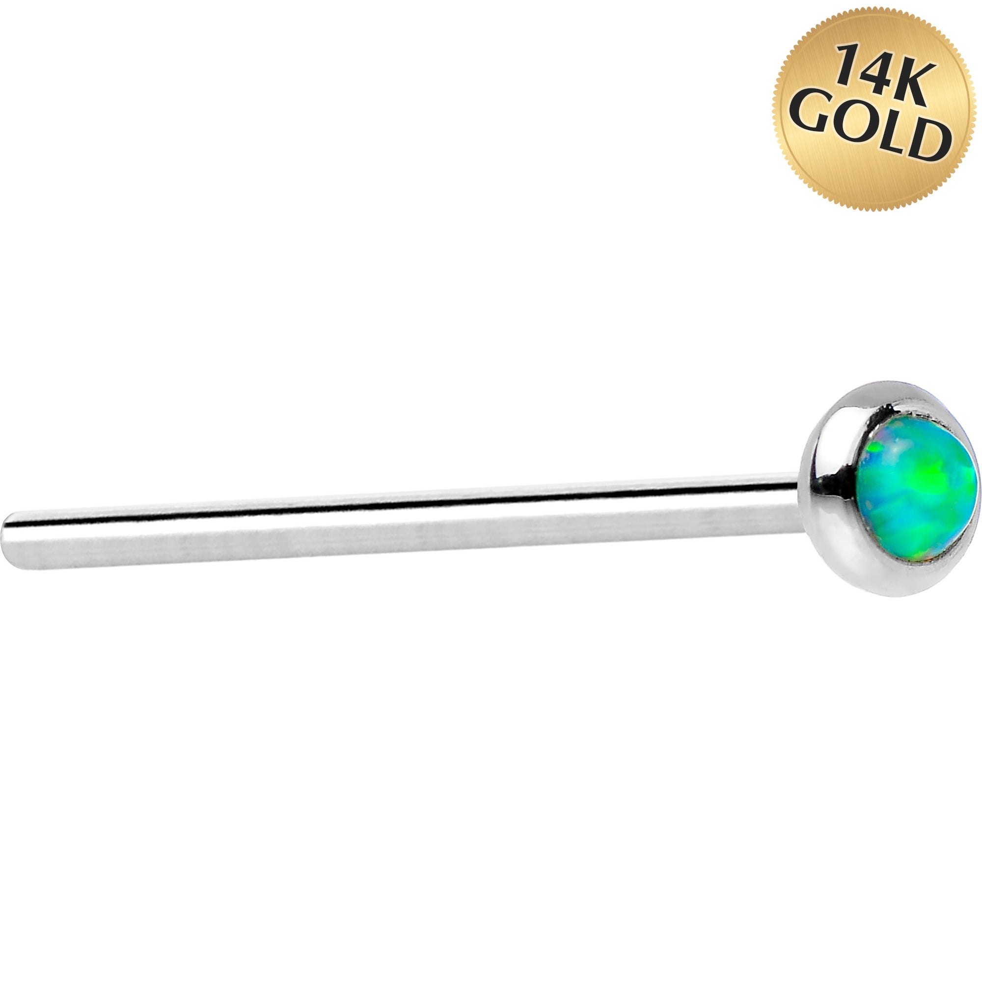 BodyCandy 14k White Gold 2mm Lime Synthetic Opal Nose Ring — back view