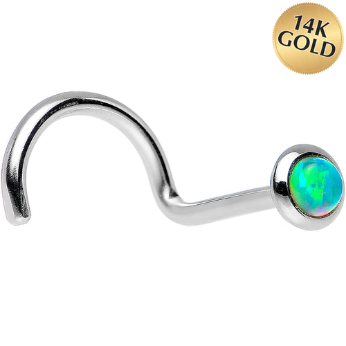 BodyCandy 14k White Gold 2mm Lime Synthetic Opal Nose Ring — detail close-up