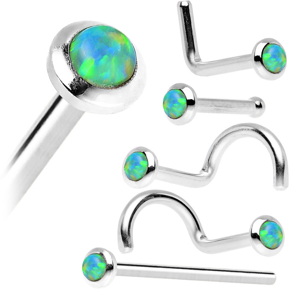 BodyCandy 14k White Gold 2mm Lime Synthetic Opal Nose Ring — in-use photo