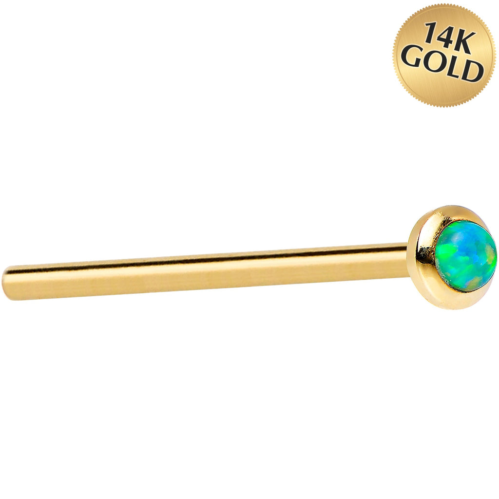 BodyCandy 14k Yellow Gold 2mm Lime Synthetic Opal Nose Ring — alternative angle