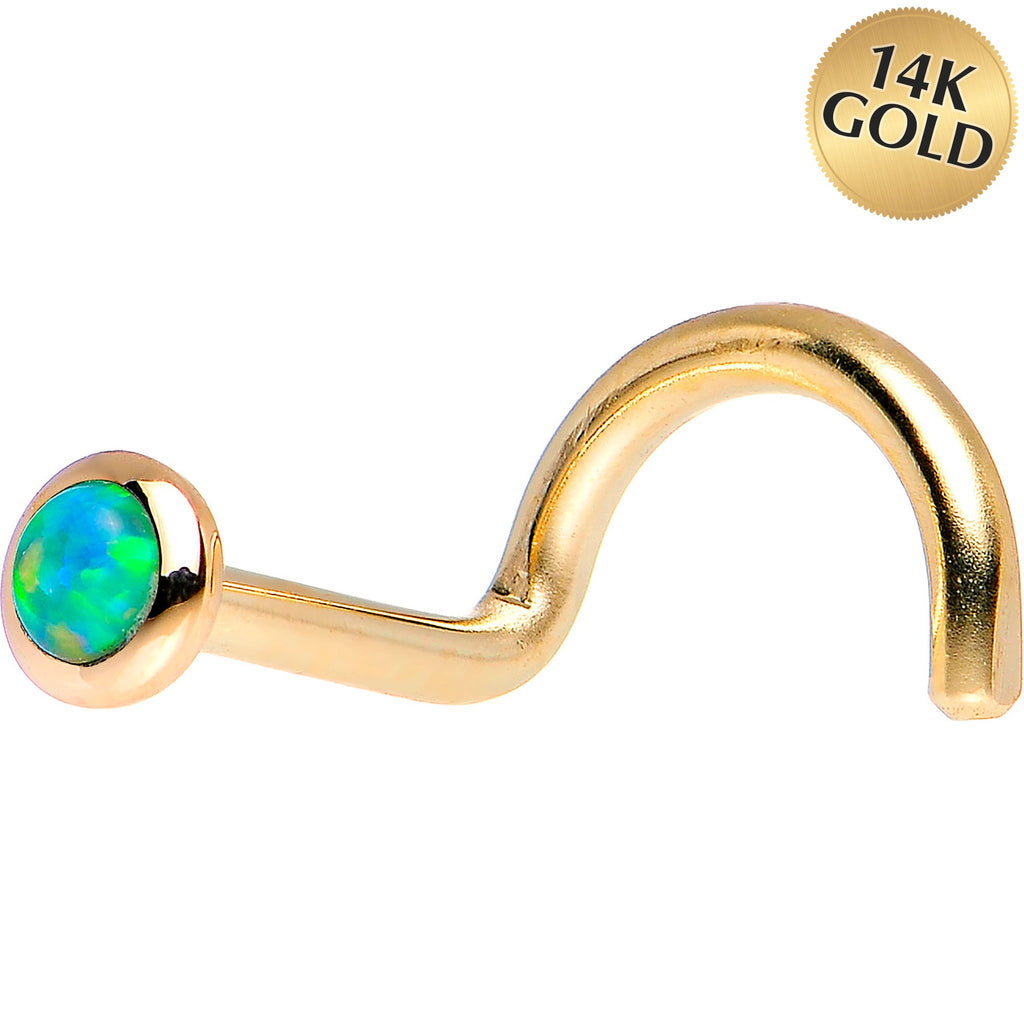 BodyCandy 14k Yellow Gold 2mm Lime Synthetic Opal Nose Ring — side view