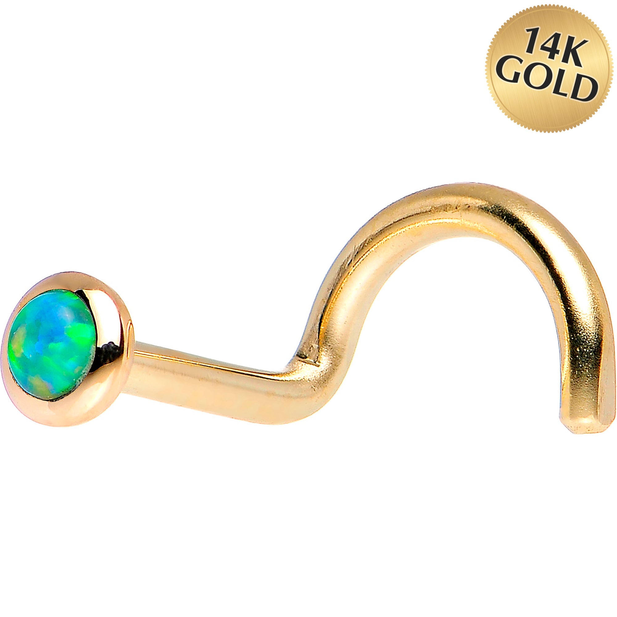 BodyCandy 14k Yellow Gold 2mm Lime Synthetic Opal Nose Ring — side view