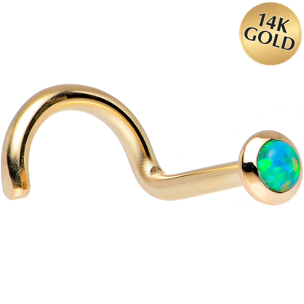 BodyCandy 14k Yellow Gold 2mm Lime Synthetic Opal Nose Ring — back view