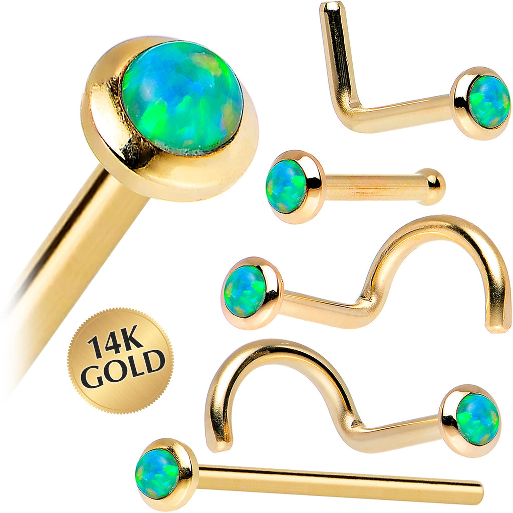 BodyCandy 14k Yellow Gold 2mm Lime Synthetic Opal Nose Ring — main product shot