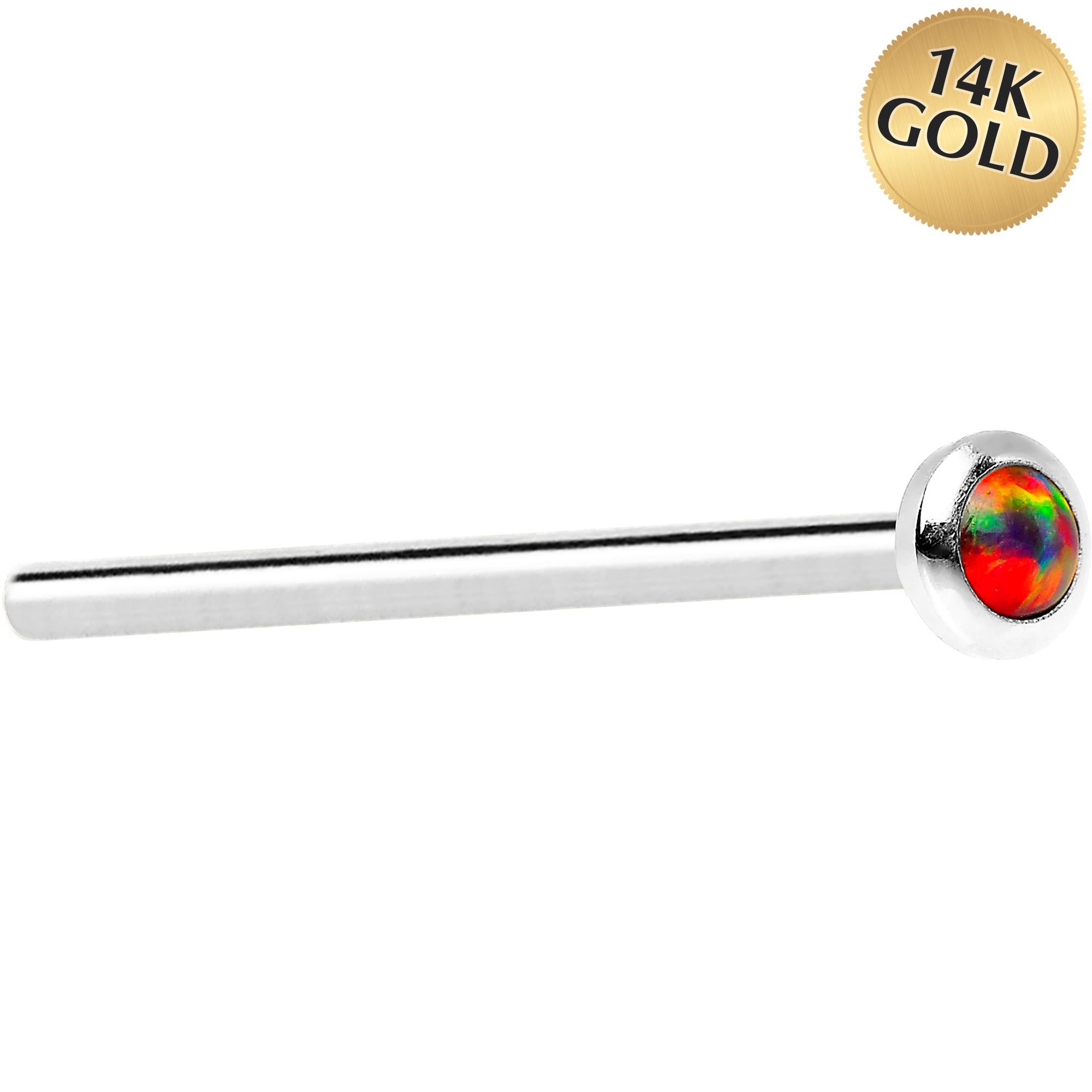 BodyCandy 14k White Gold 2mm Fire Red Synthetic Opal Nose Ring — lifestyle context