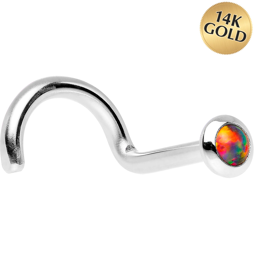 BodyCandy 14k White Gold 2mm Fire Red Synthetic Opal Nose Ring — alternative angle