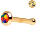 BodyCandy 14k Yellow Gold 2mm Fire Red Synthetic Opal Nose Ring — detail close-up