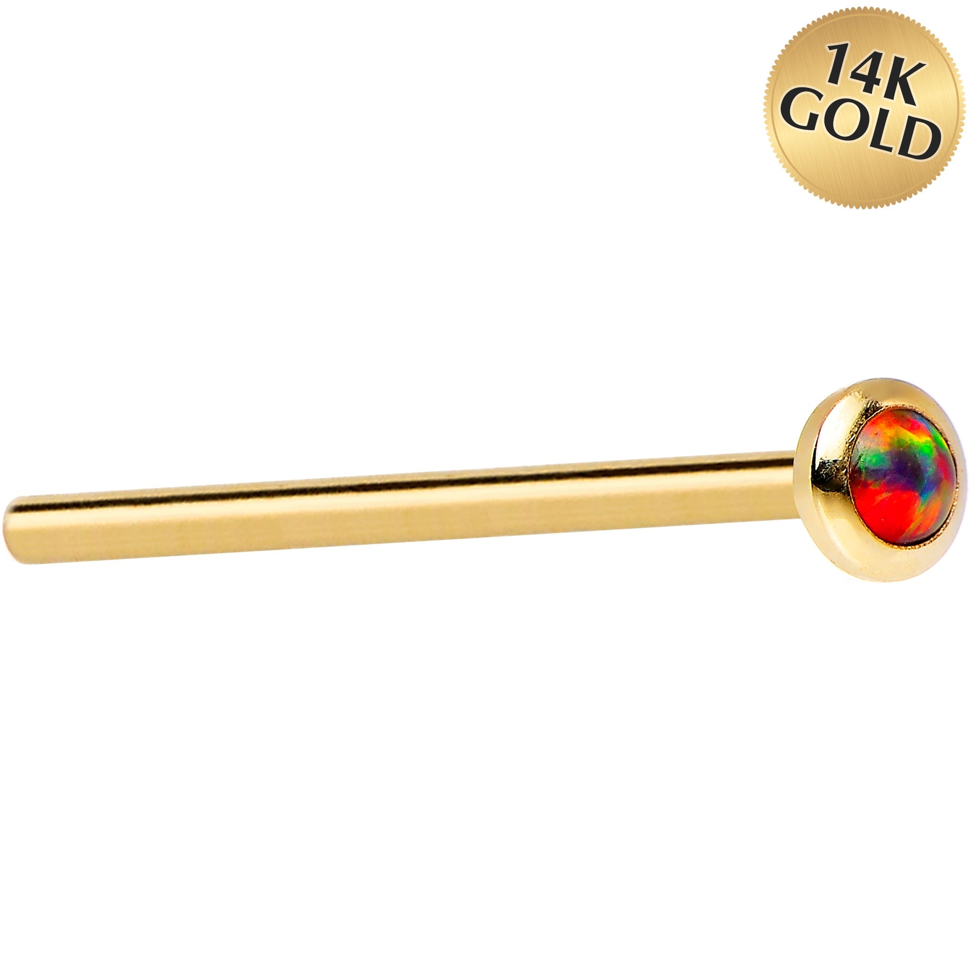 BodyCandy 14k Yellow Gold 2mm Fire Red Synthetic Opal Nose Ring — alternative angle