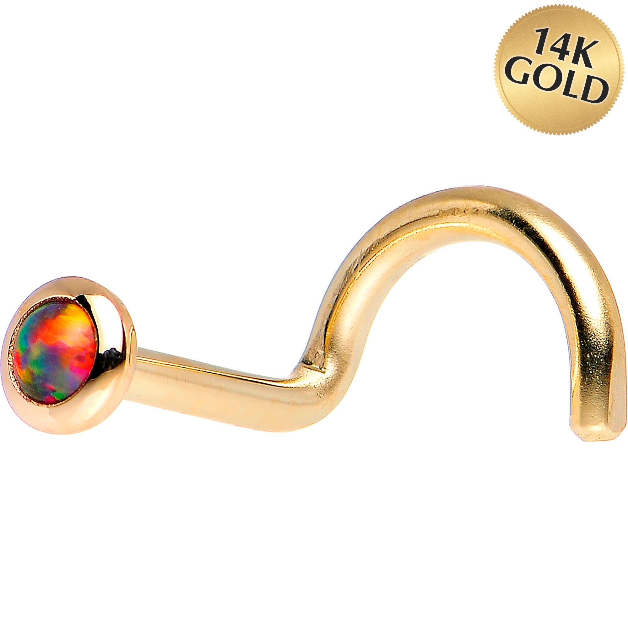 BodyCandy 14k Yellow Gold 2mm Fire Red Synthetic Opal Nose Ring — lifestyle context