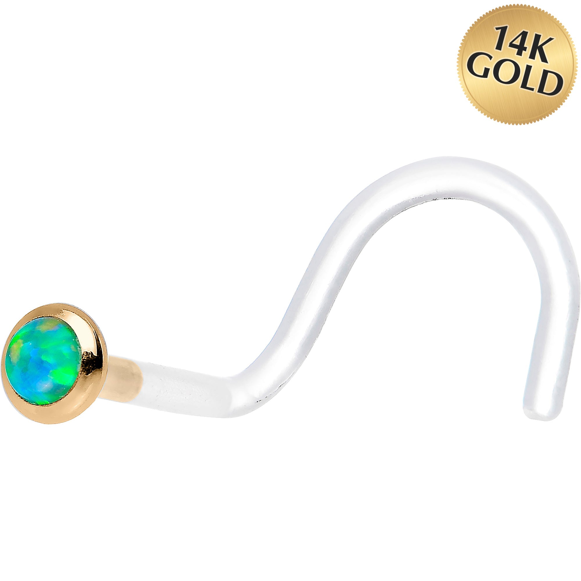 BodyCandy 18G Yellow Gold 2mm Lime Synthetic Opal Bioplast Nose Ring — main product shot