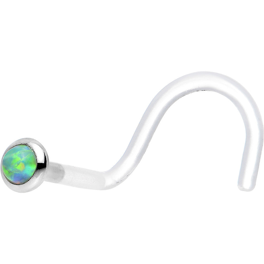 BodyCandy 18G White Gold 2mm Lime Synthetic Opal Bioplast Nose Ring — detail close-up