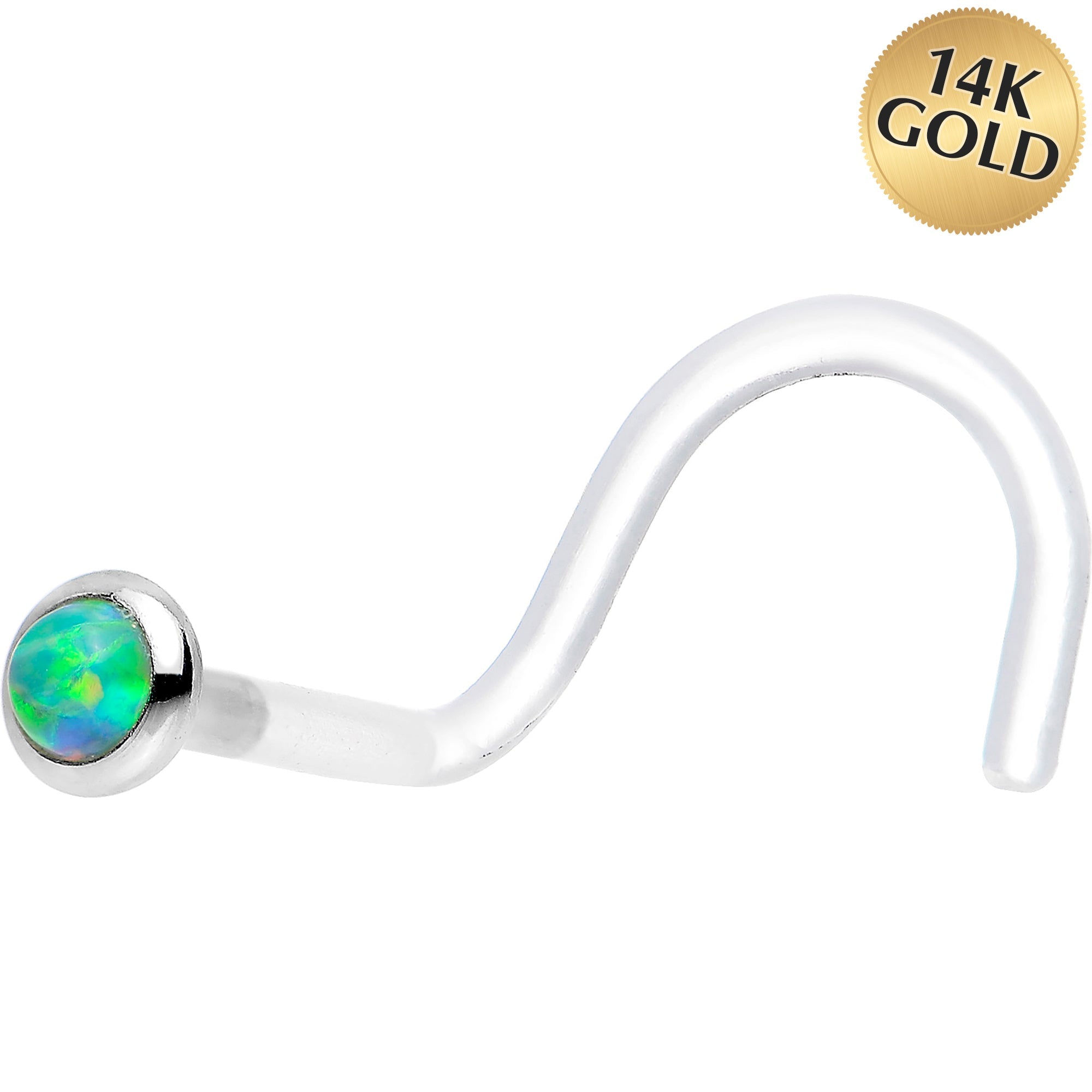 BodyCandy 18G White Gold 2mm Lime Synthetic Opal Bioplast Nose Ring — main product shot