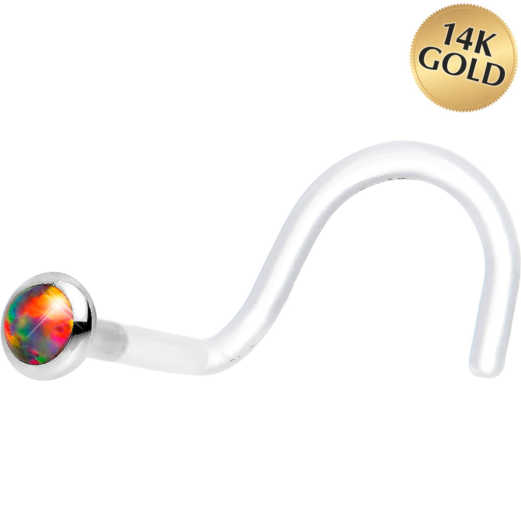 BodyCandy 18G White Gold 2mm Fire Red Synthetic Opal Bioplast Nose Ring — main product shot
