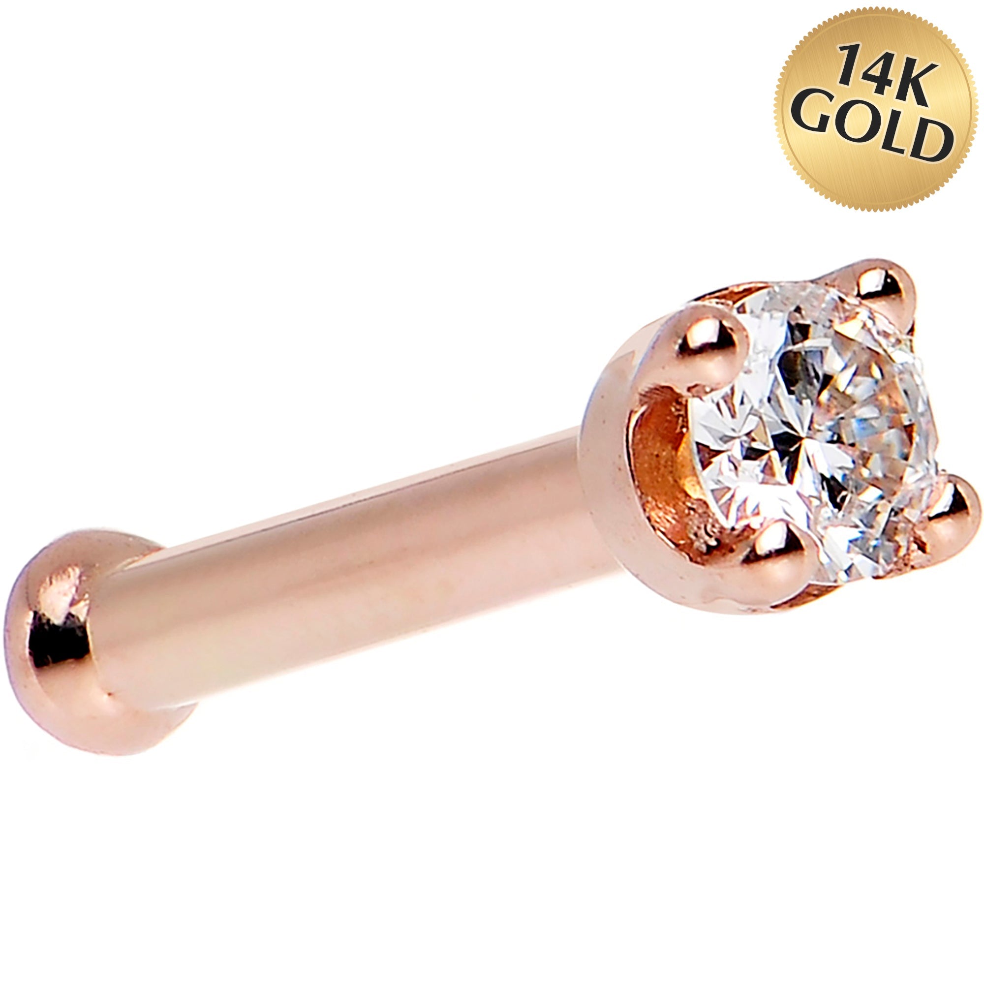 BodyCandy 14K Rose Gold 2mm Cubic Zirconia Nose Ring — back view