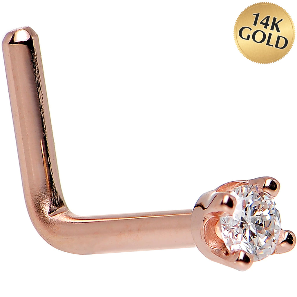 BodyCandy 14K Rose Gold 2mm Cubic Zirconia Nose Ring — detail close-up