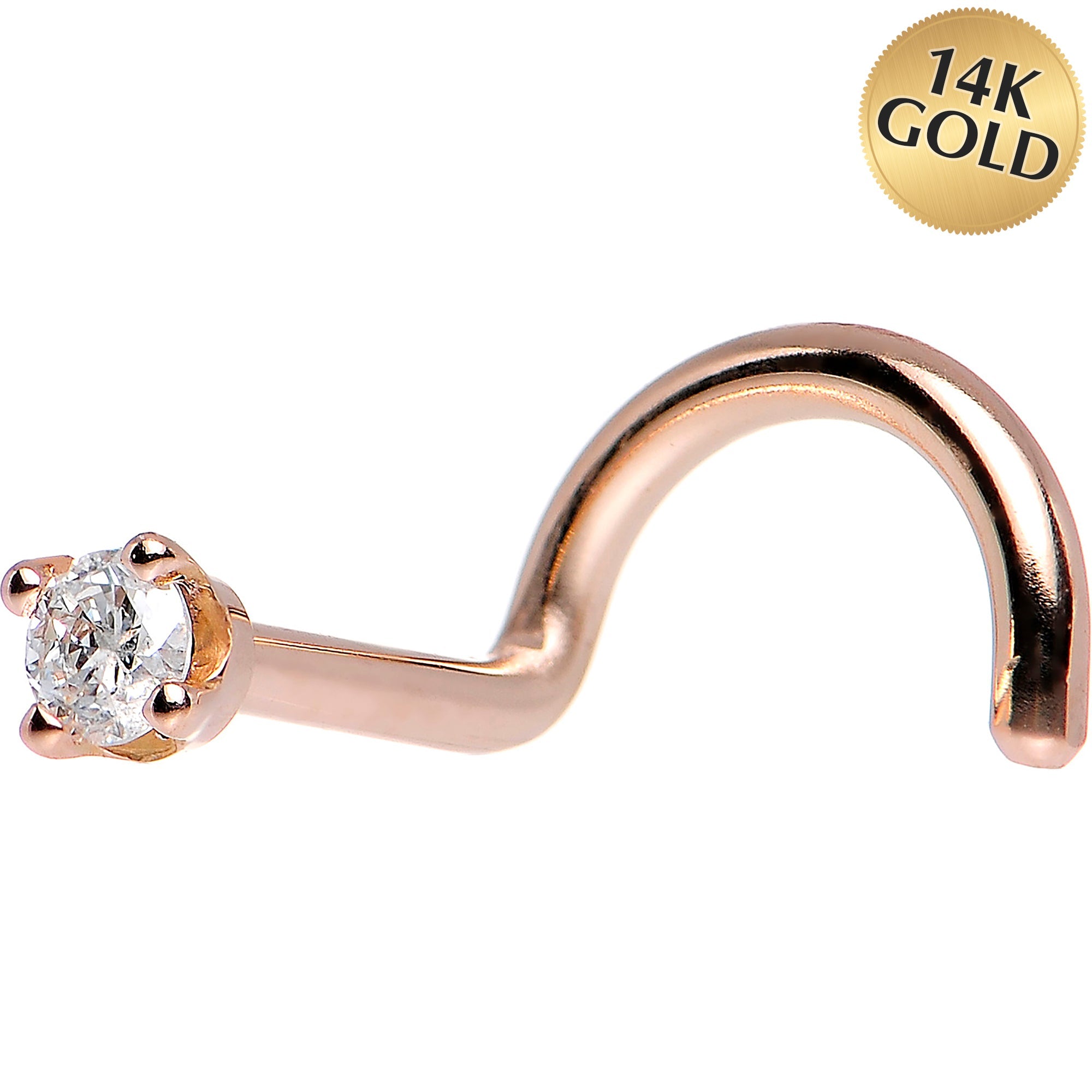 BodyCandy 14K Rose Gold 2mm Cubic Zirconia Nose Ring — in-use photo
