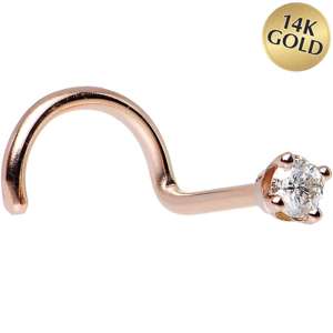 BodyCandy 14K Rose Gold 2mm Cubic Zirconia Nose Ring — side view