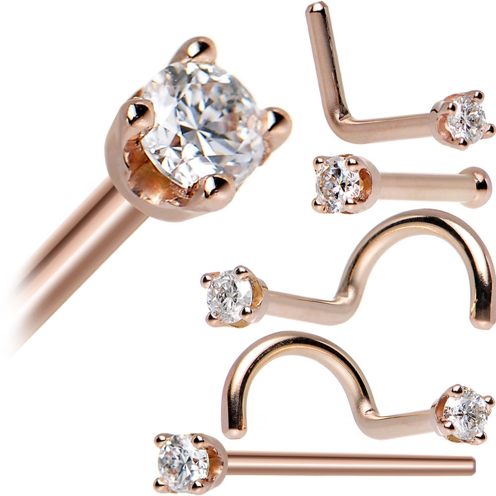 BodyCandy 14K Rose Gold 2mm Cubic Zirconia Nose Ring — size reference
