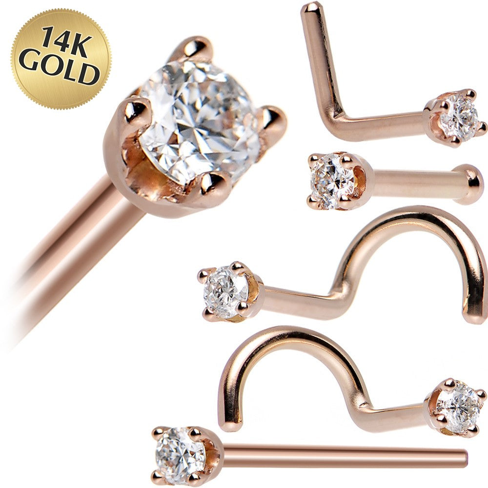 BodyCandy 14K Rose Gold 2mm Cubic Zirconia Nose Ring — main product shot