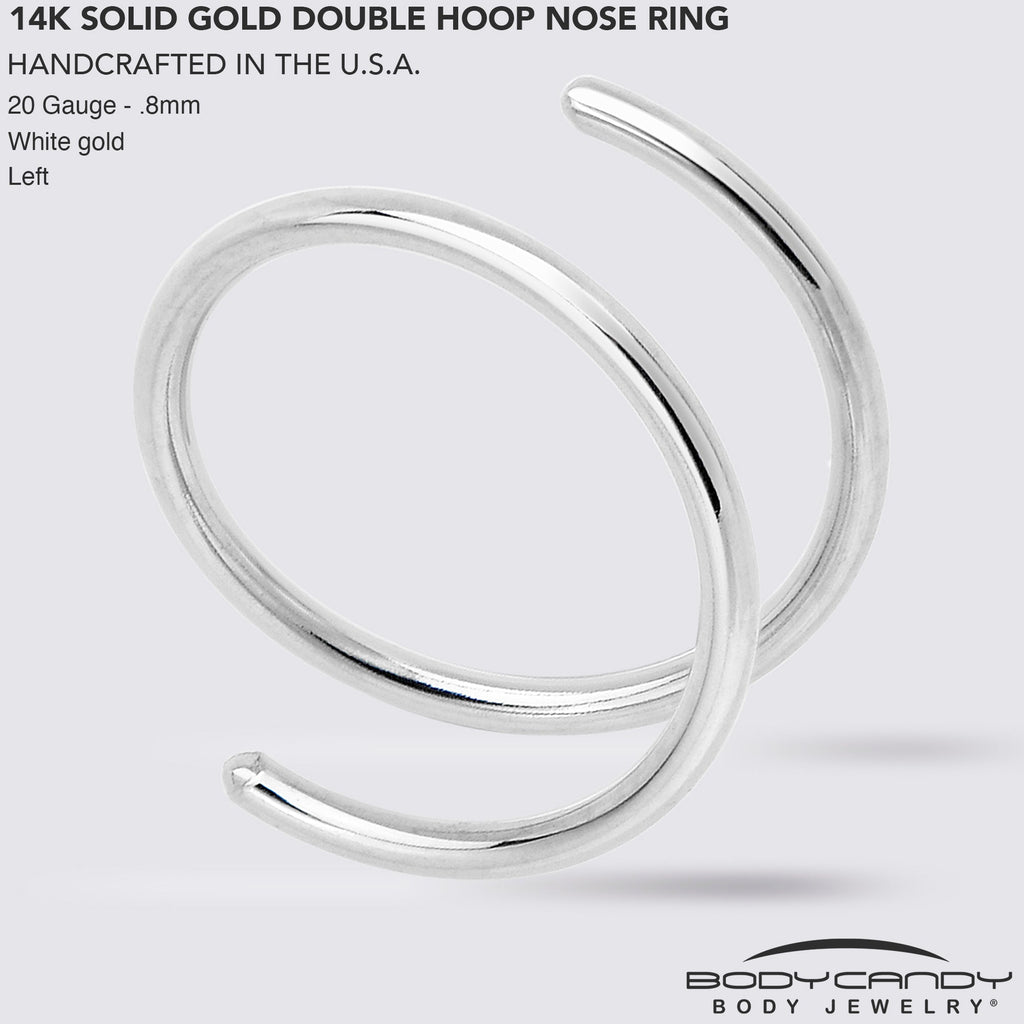 BodyCandy 14k Solid White Gold Double Hoop Nose Spiral Nose Ring — in-use photo