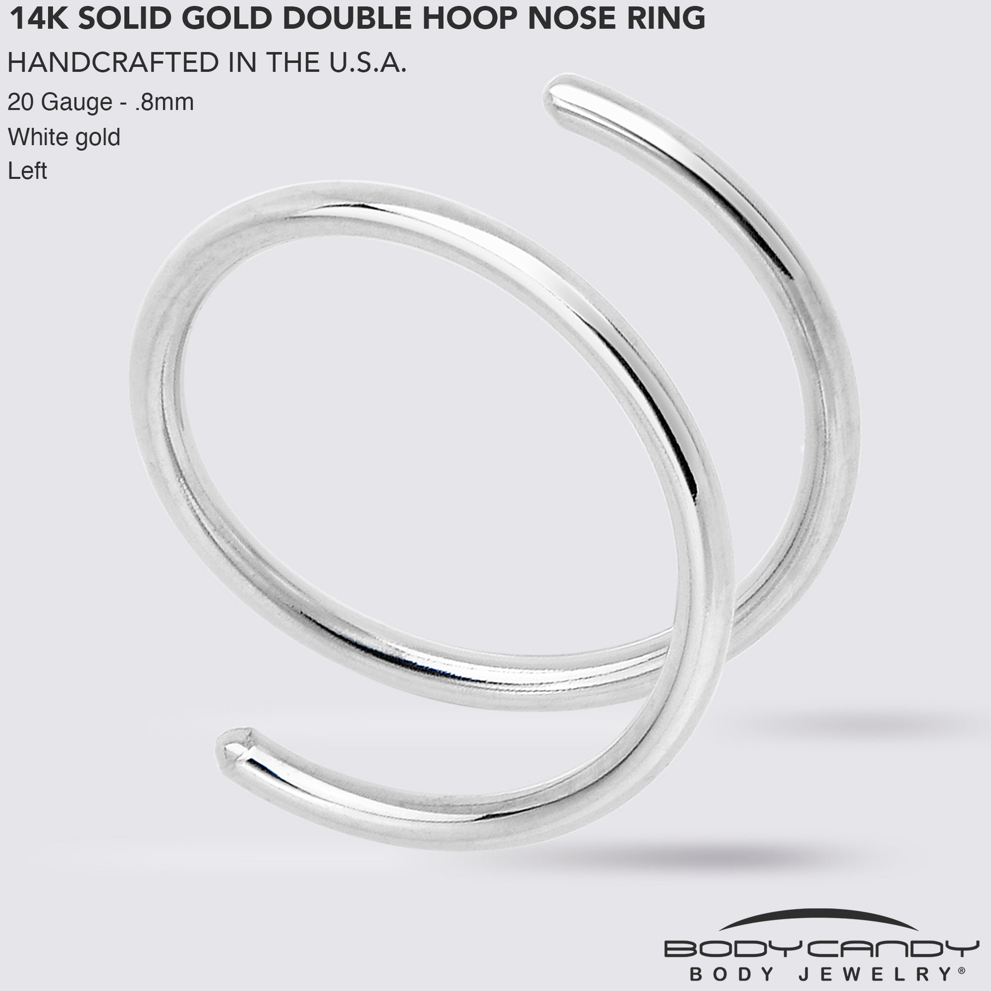 BodyCandy 14k Solid White Gold Double Hoop Nose Spiral Nose Ring — in-use photo