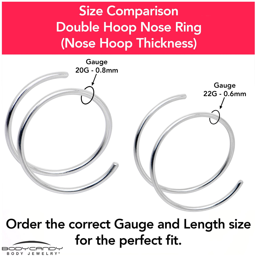 BodyCandy 14k Solid White Gold Double Hoop Nose Spiral Nose Ring — detail close-up