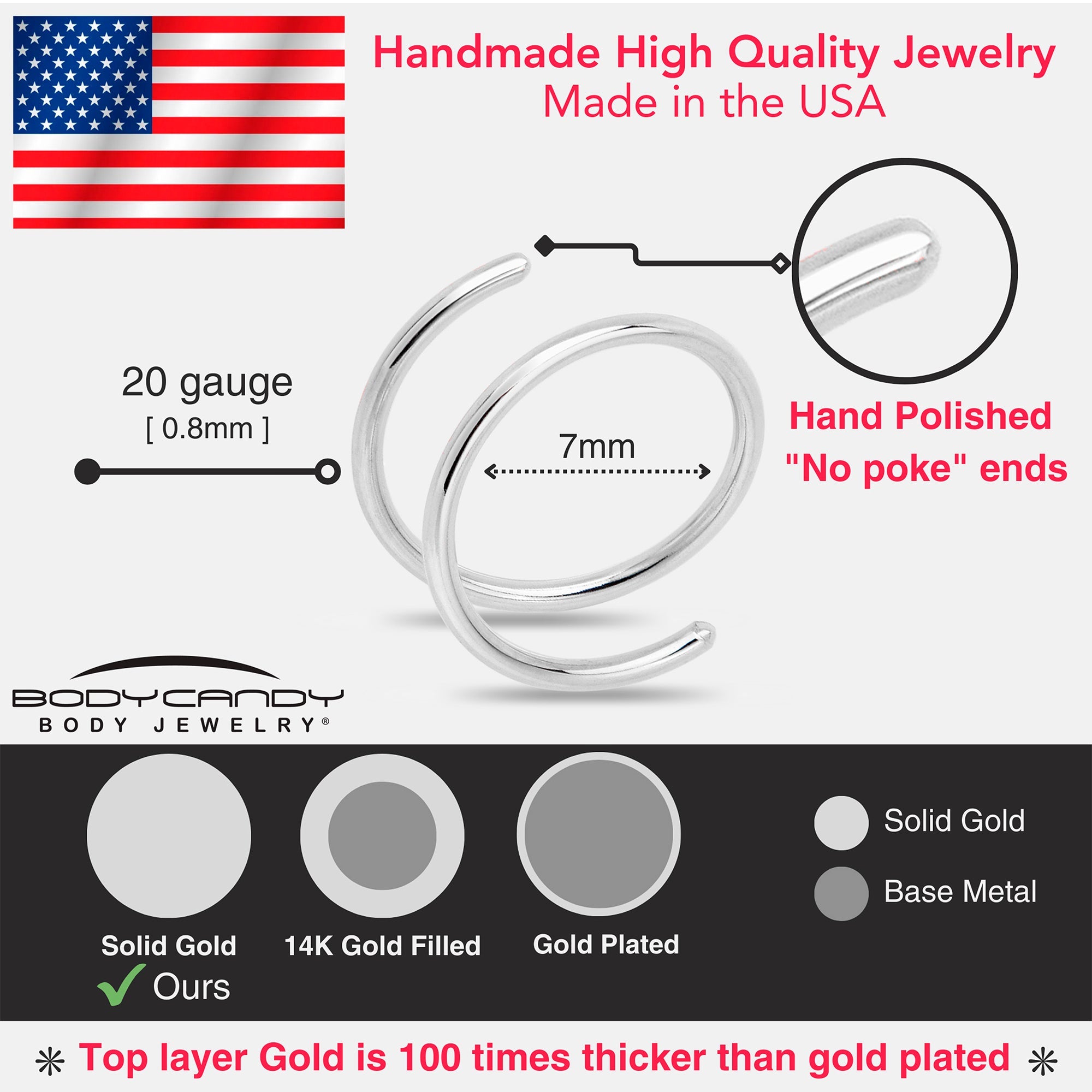 BodyCandy 14k Solid White Gold Double Hoop Nose Spiral Nose Ring — alternative angle