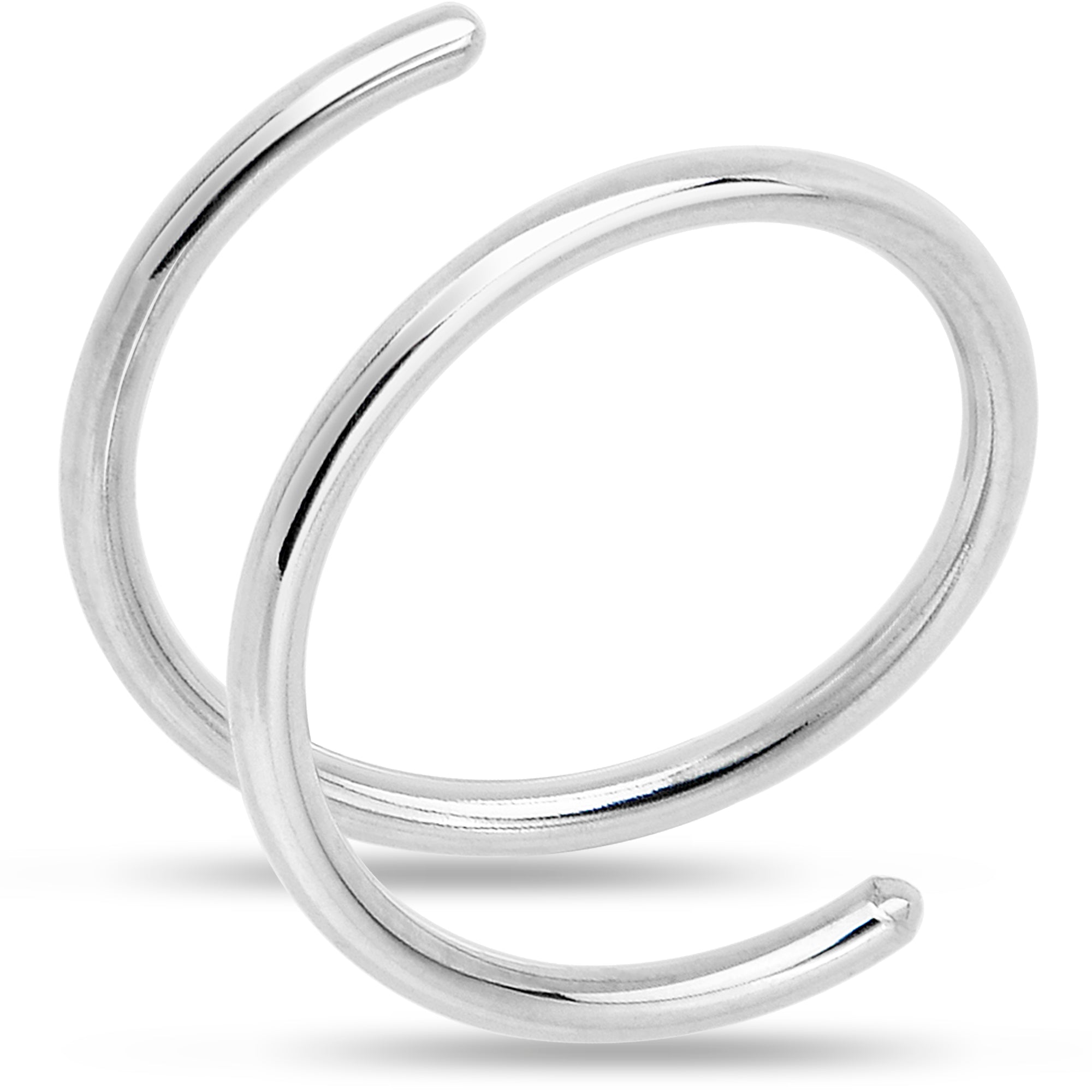 BodyCandy 14k Solid White Gold Double Hoop Nose Spiral Nose Ring — color detail