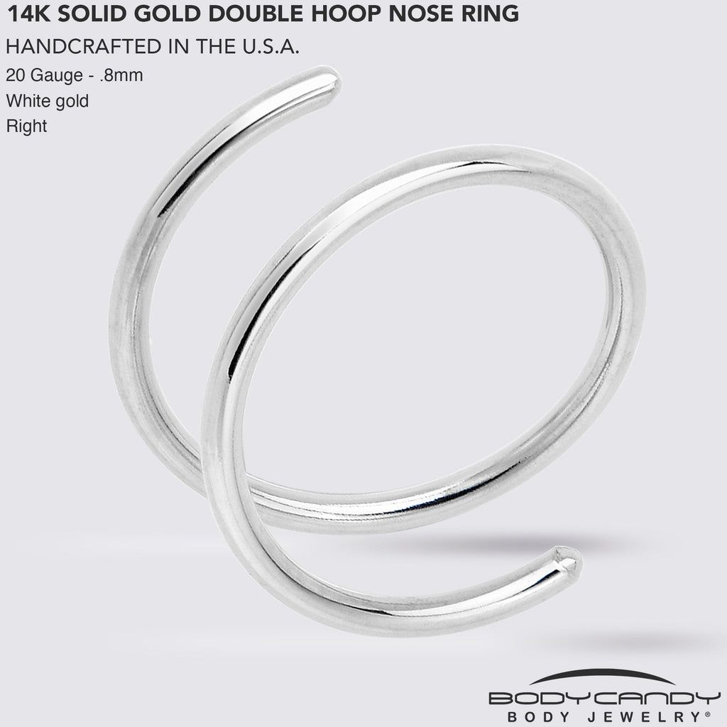 BodyCandy 14k Solid White Gold Double Hoop Nose Spiral Nose Ring — size reference