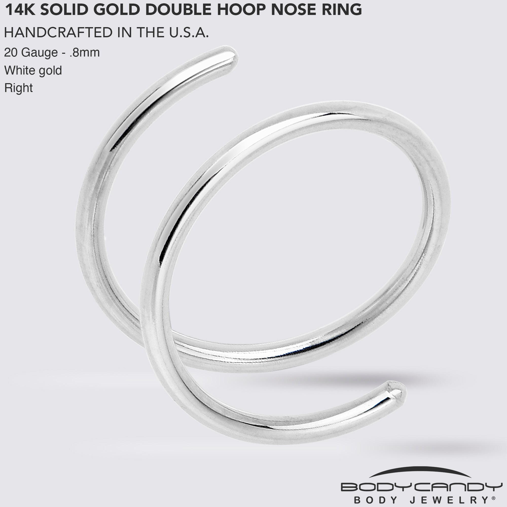 BodyCandy 14k Solid White Gold Double Hoop Nose Spiral Nose Ring — size reference