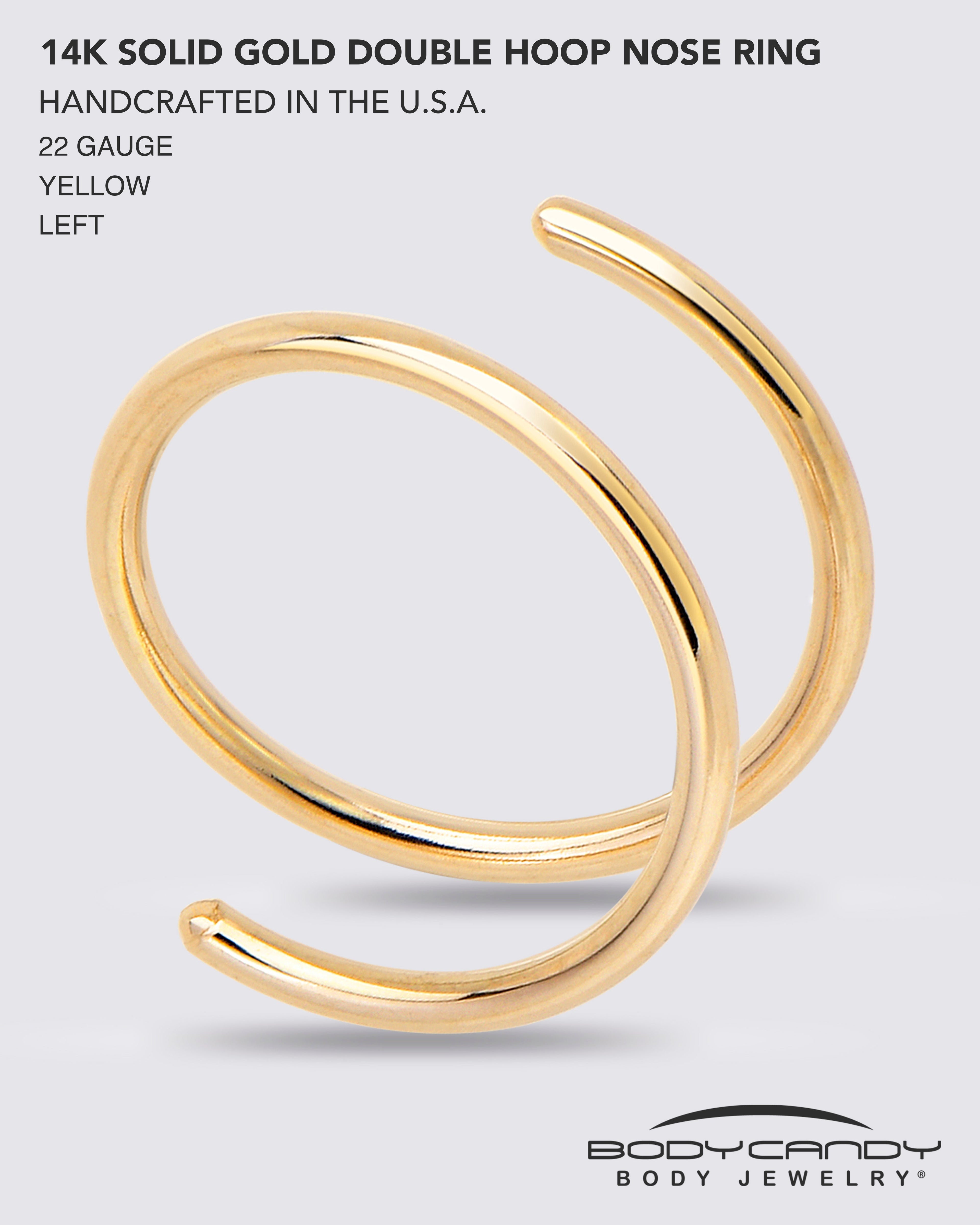 BodyCandy 14k Solid Yellow Gold Double Hoop Nose Spiral Nose Ring — alternative angle